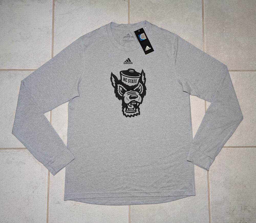 Adidas Mens Small NC State Wolfpack Long Sleeve Creator Tee Gray Stretch NEW